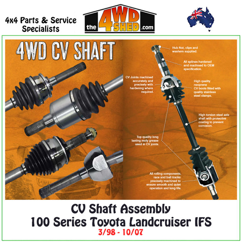 CV Shaft Assembly Toyota 100 Series Landcruiser IFS 3/98-10/07 Raised Height