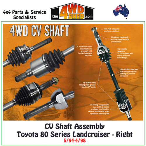 CV Shaft Assembly Toyota 80 Series Landcruiser 5/94-4/98 - Right