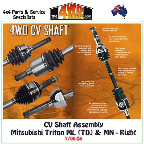 CV Shaft Assembly Mitsubishi Triton ML MN 7/06-On- Right