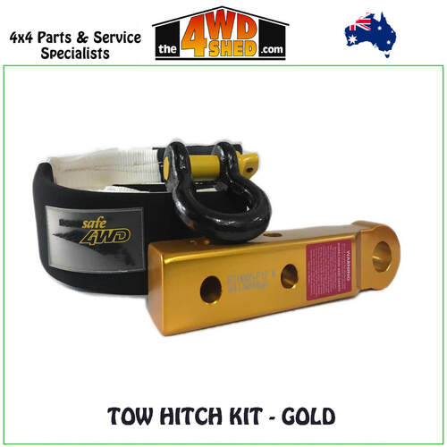 Rear Extended Tow Hitch Kit with Snatch Strap & Bow Shackle - Gold