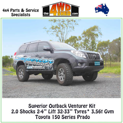 Superior Outback Venturer 2" 3" 4" Lift 2.0 Remote Res 32-33" Tyres 3.56T GVM Upgrade 150 Series Toyota Prado