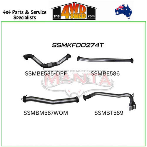 Ford Ranger PX2 PX3 Dual Cab 3.2L CRD DPF 3 inch Exhaust Turbo Back Without Cat & Without Muffler, twin side tips