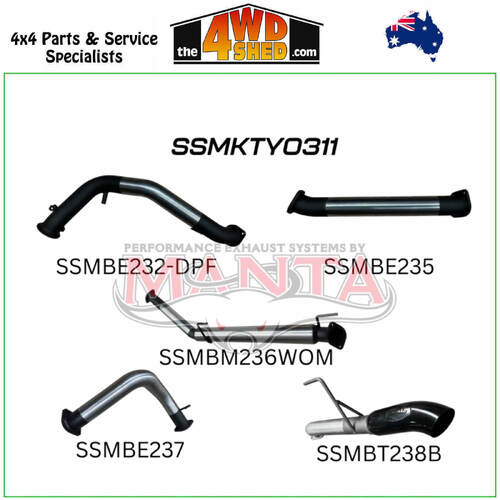 300 Series Toyota Landcruiser V6 3 inch Exhaust Turbo Back without Cat without Mufflers Black 4inch Tip
